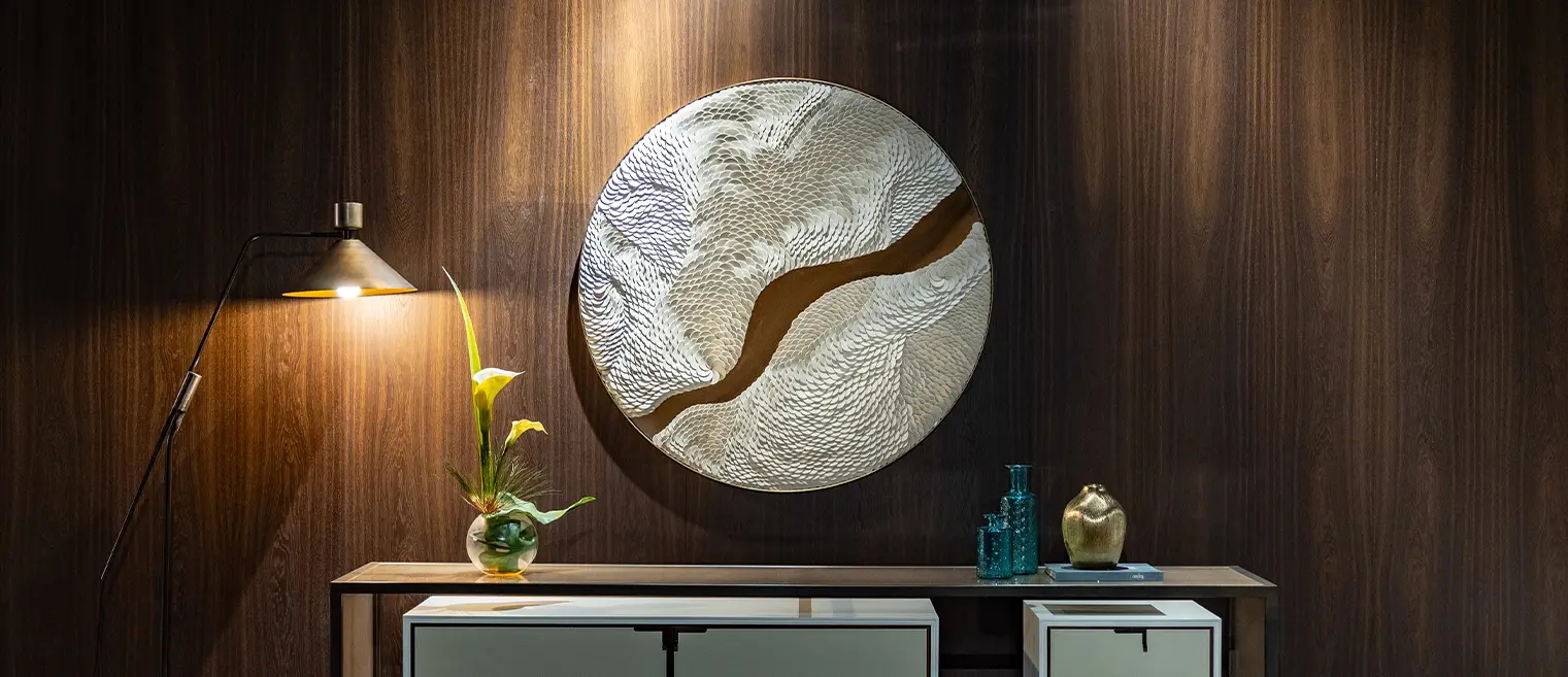 Modern living room with blue sofa